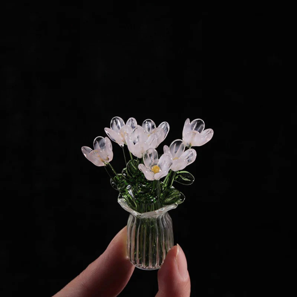 Glass Flower Bouquet Artificial Floral Decoration for Home Decor
