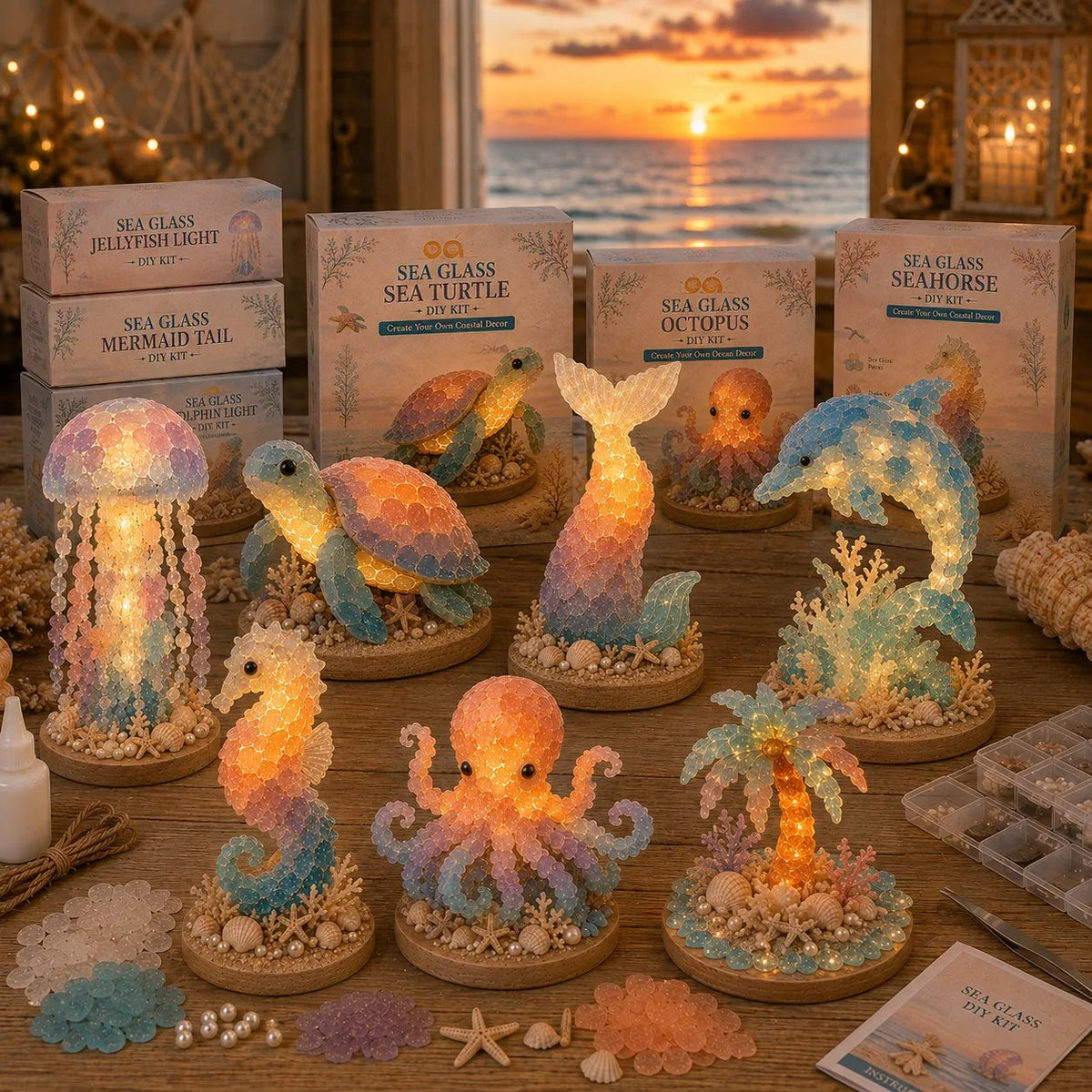 Beginner-Friendly DIY Glowing Sea Glass-Style Ocean Art Kit Collection