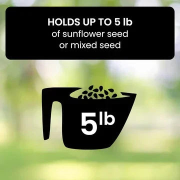 Squirrel proof bird feeder holds up to 5 lb of sunflower seed or mixed bird seed