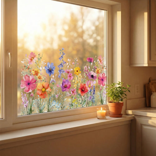 3 Pack Floral Window Clings for Glass, Removable Flower Window Stickers for Home Decor
