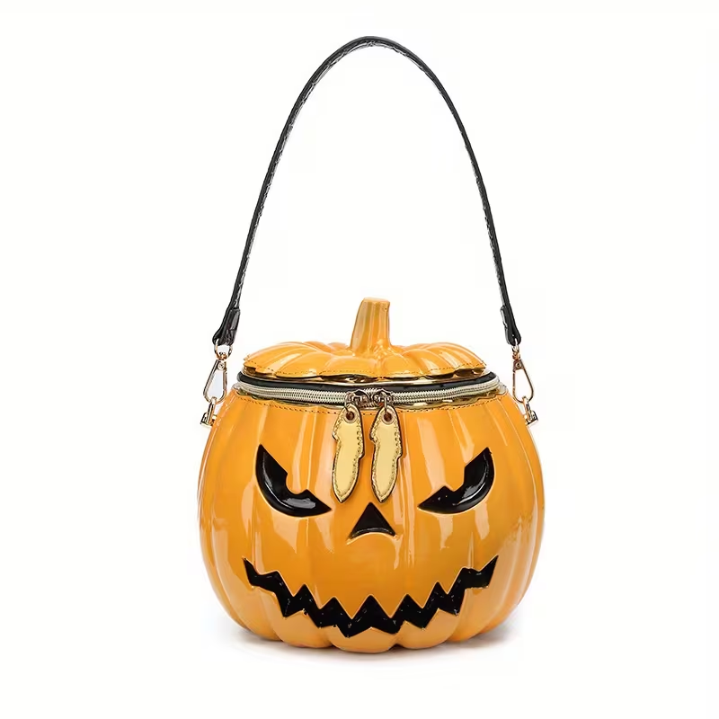 Halloween Pumpkin Bag, Pumpkin Purse with Strap for Trick or Treat