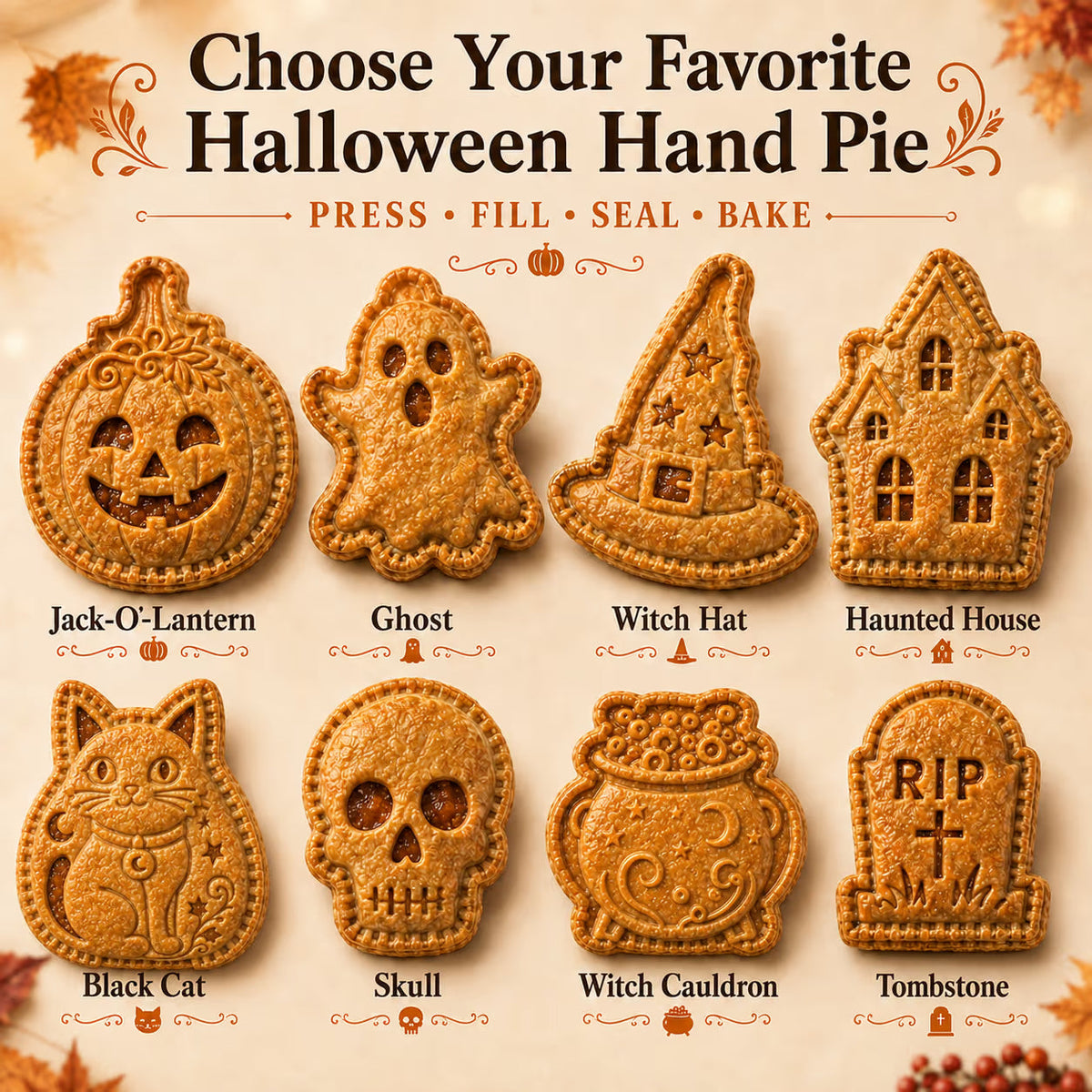 8-Design Halloween Hand Pie Mold Collection