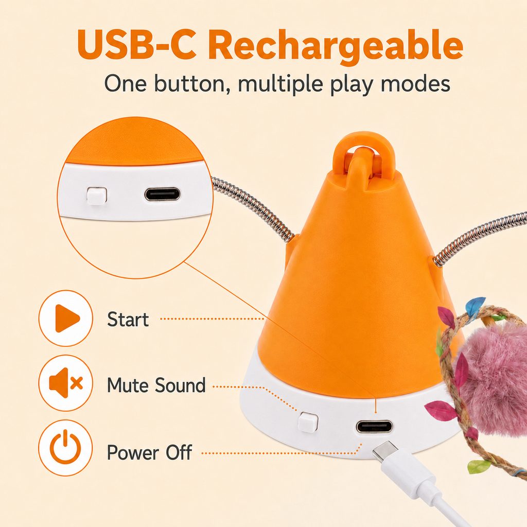 SatsusMiaSpin 360 Magnetic Rotating Cat Teaser Toy for Indoor Cats - USB-C Hands-Free Play to Beat Boredom
