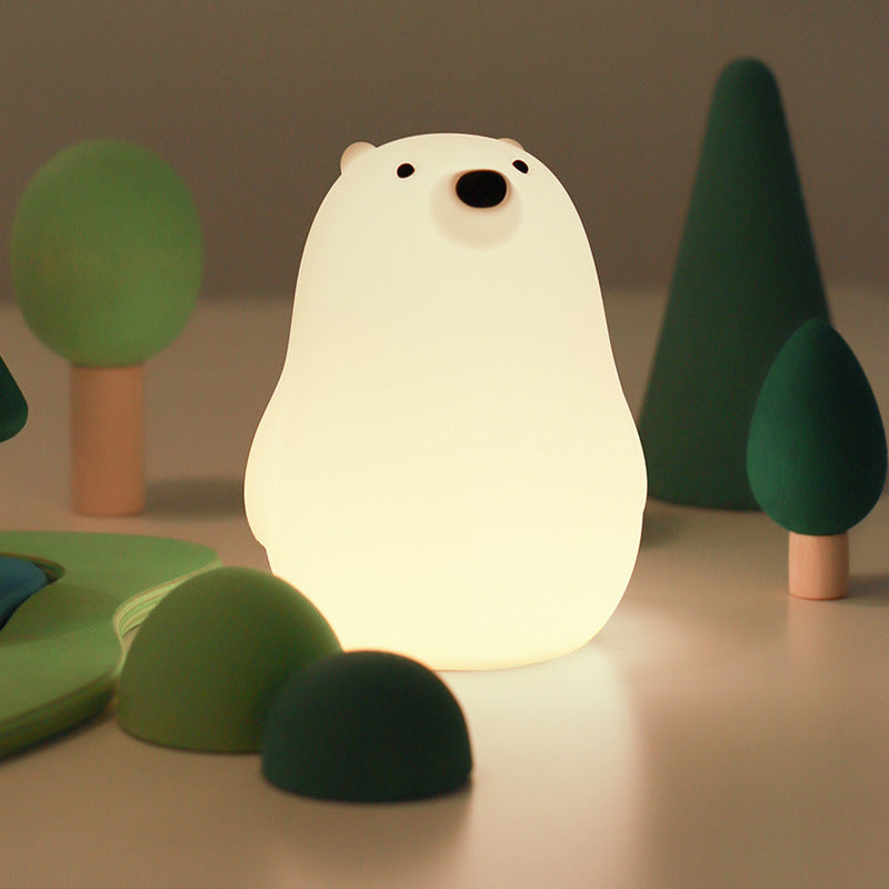 Satsus® Breathing Bear Snuggly  Squishy Silicone Sleeping Companion Sound LED Night Light Perfect Gift